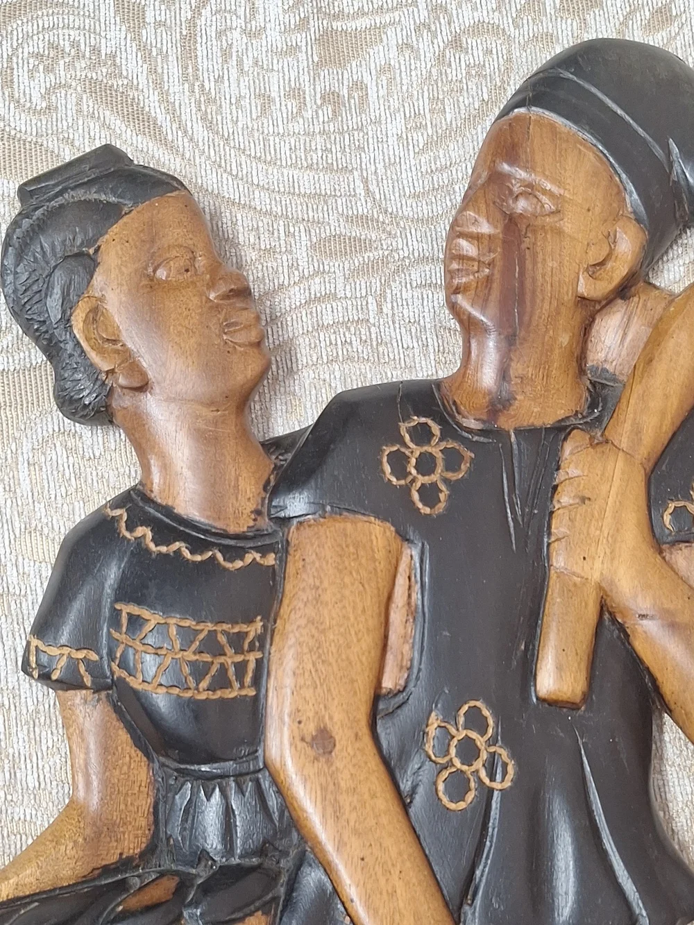 Hand-Carved Wood Wall Art Panel in Black and Brown